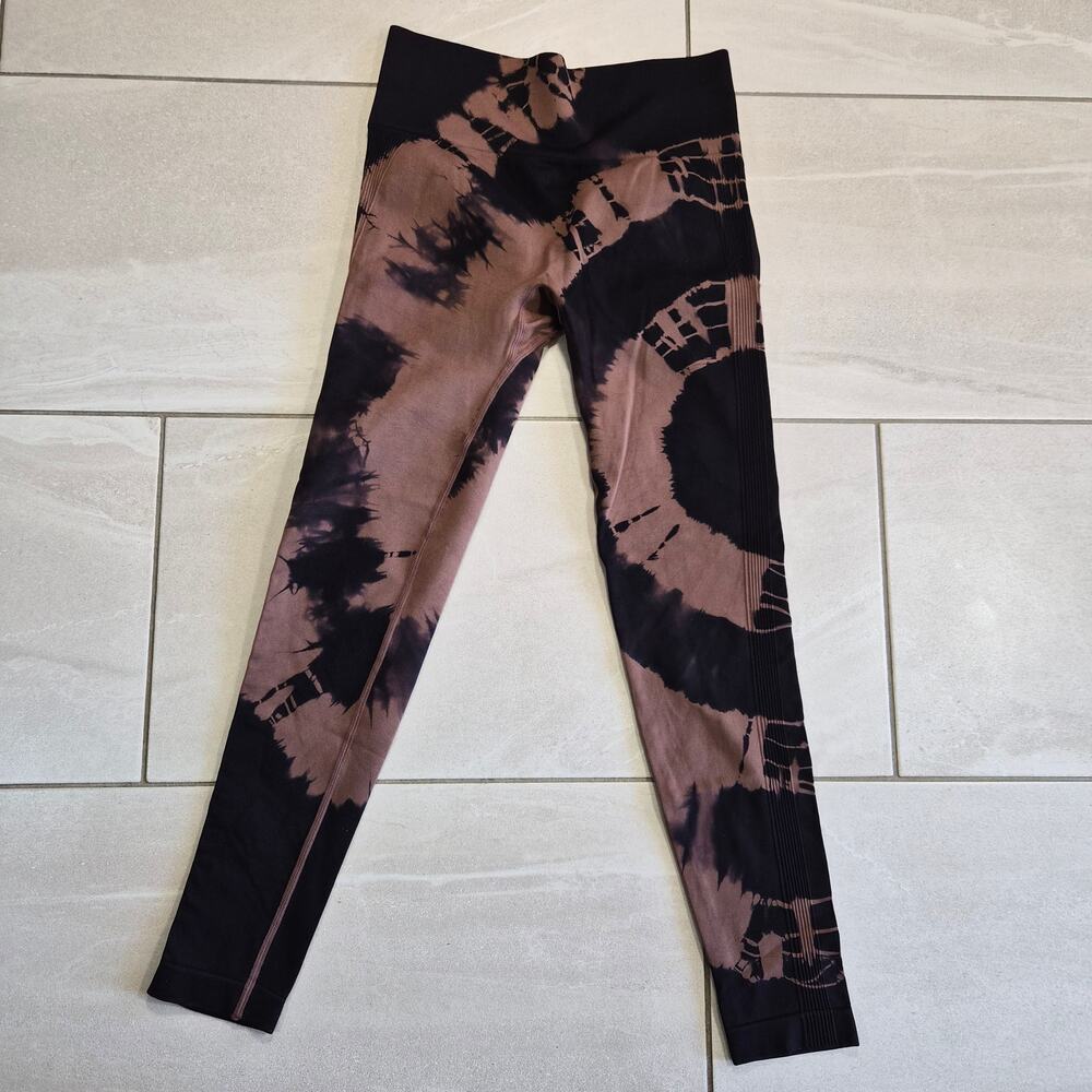 Women’s Tie‑Dye Ribbed Leggings Brown & Black Stretch Size L